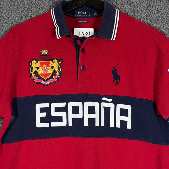 Polo Ralph Lauren Custom Slim World Cup Espana Spain Crest Pony Polo Shirt Men M - Picture 3 of 7